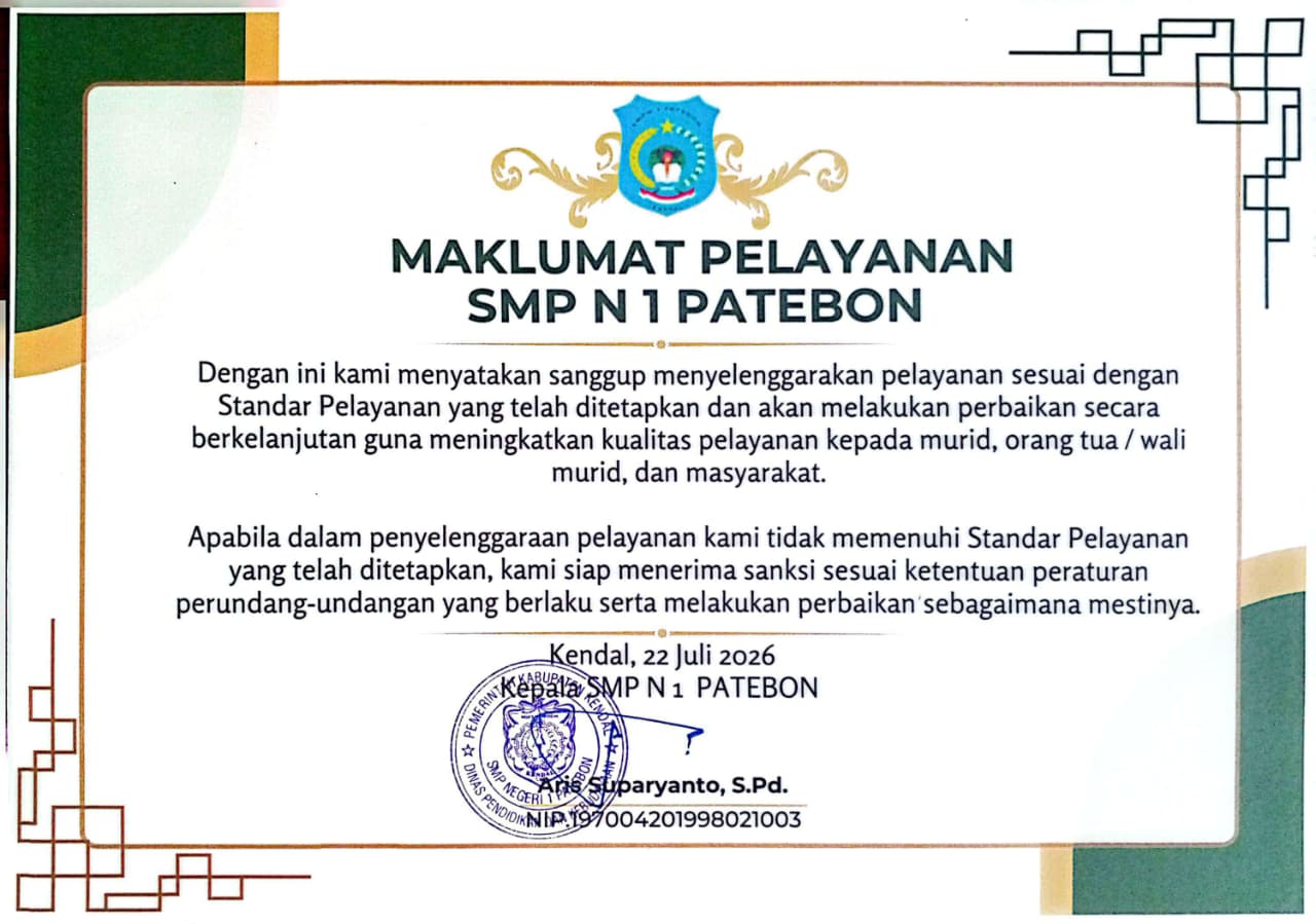 Maklumat Pelayanan SMP Negeri 1 Patebon